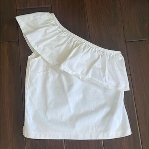 One shoulder white ruffle top XS